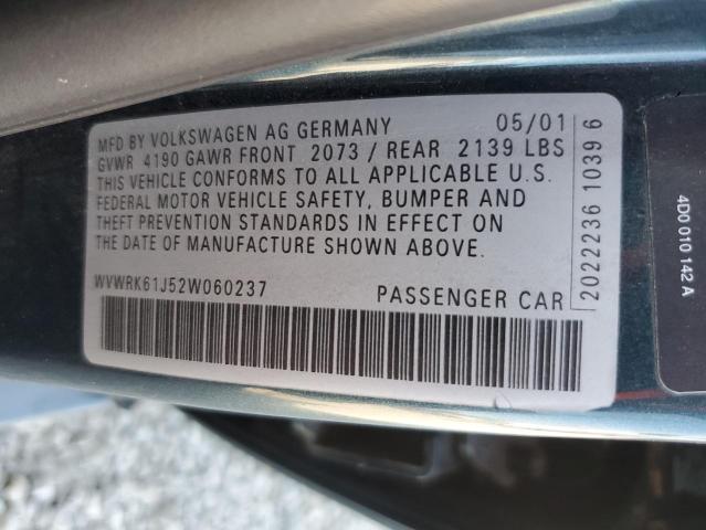 WVWRK61J52W060237 - 2002 VOLKSWAGEN JETTA GL TEAL photo 13