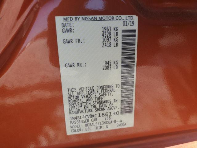 1N4BL4CV0KC186130 - 2019 NISSAN ALTIMA SR 橙色 照片 12