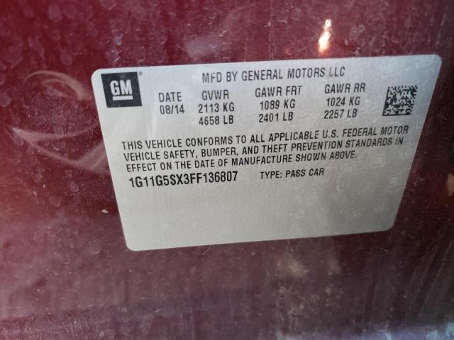 1G11G5SX3FF136807 - 2015 CHEVROLET MALIBU LTZ ბურგუნდია ფოტო 12
