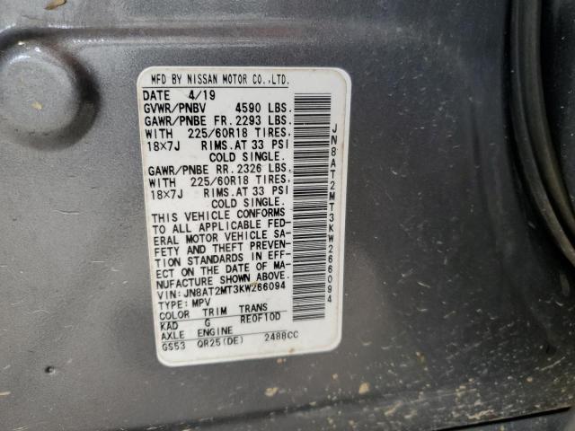 JN8AT2MT3KW266094 - 2019 NISSAN ROGUE S 黑色 照片 12