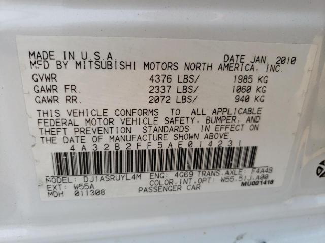 4A32B2FF5AE014231 - 2010 MITSUBISHI GALANT FE WHITE photo 12