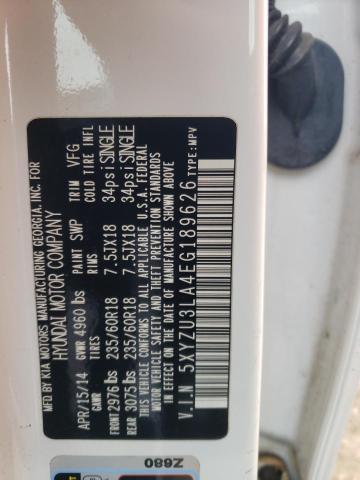 5XYZU3LA4EG189626 - 2014 HYUNDAI SANTA FE WHITE photo 13