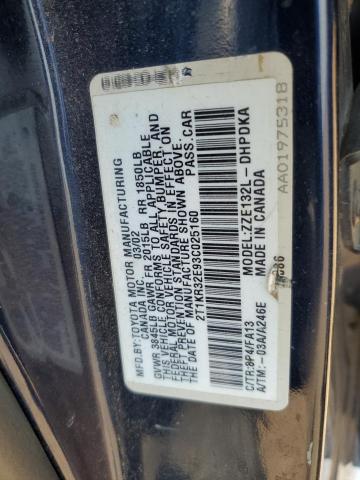 2T1KR32E93C025160 - 2003 TOYOTA COROLLA MA XR BLUE photo 13