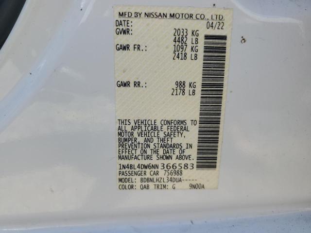 1N4BL4DW6NN366583 - 2022 NISSAN ALTIMA SV WHITE photo 12