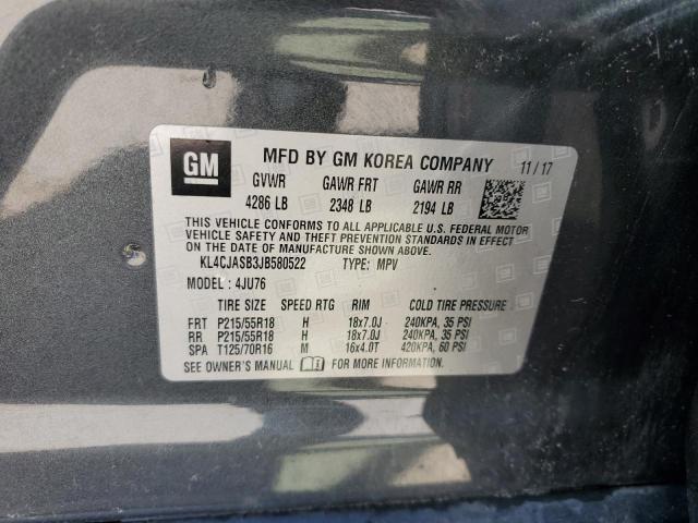 KL4CJASB3JB580522 - 2018 BUICK ENCORE PREFERRED CHARCOAL photo 13