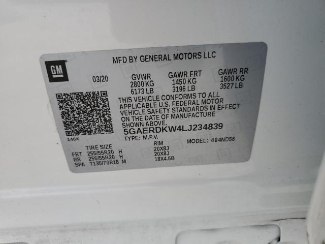 5GAERDKW4LJ234839 - 2020 BUICK ENCLAVE AVENIR თეთრი ფოტო 13