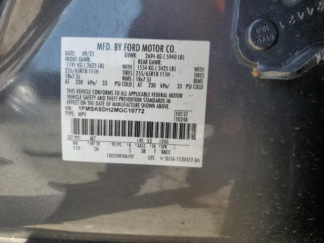 1FMSK8DH2MGC10772 - 2021 FORD EXPLORER XLT SILVER photo 13