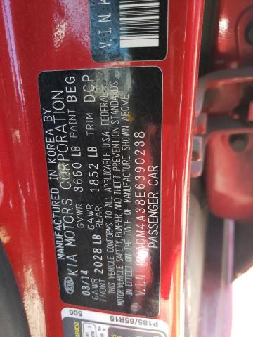 KNADM4A38E6390238 - 2014 KIA RIO LX RED photo 12