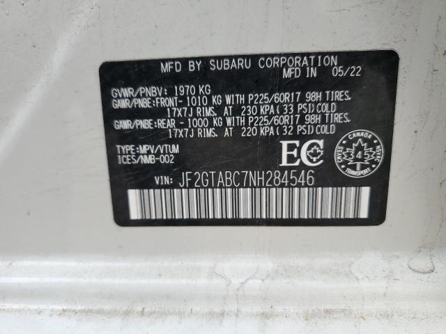 JF2GTABC7NH284546 - 2022 SUBARU CROSSTREK WHITE photo 14