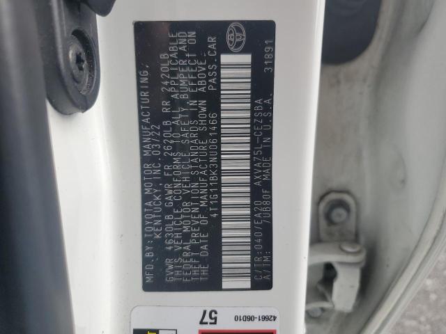 4T1G11BK3NU061466 - 2022 TOYOTA CAMRY SE WHITE photo 12