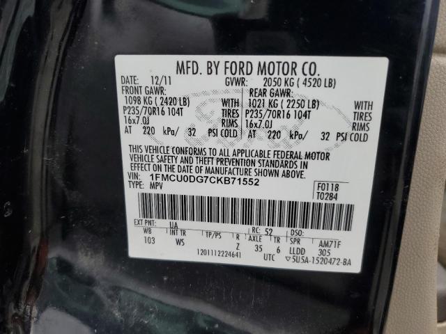 1FMCU0DG7CKB71552 - 2012 FORD ESCAPE XLT BLACK photo 14