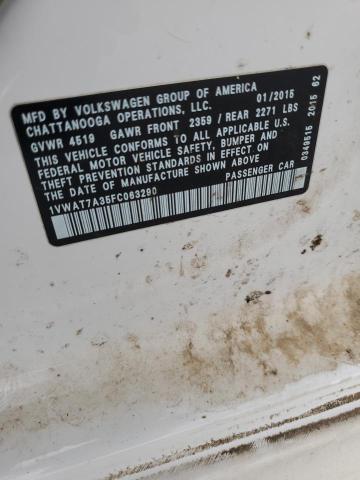 1VWAT7A35FC063290 - 2015 VOLKSWAGEN PASSAT S Սպիտակ լուսանկար 12