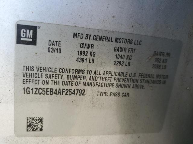 1G1ZC5EB4AF254792 - 2010 CHEVROLET MALIBU 1LT SILVER photo 12