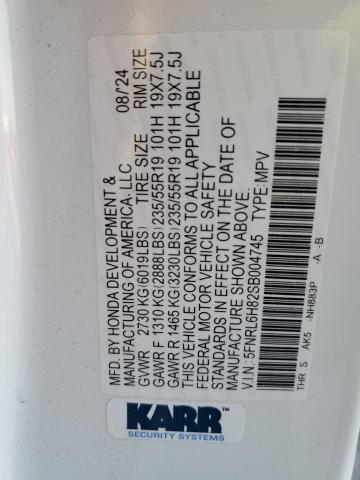 5FNRL6H82SB004745 - 2025 HONDA ODYSSEY TOURING WHITE photo 14