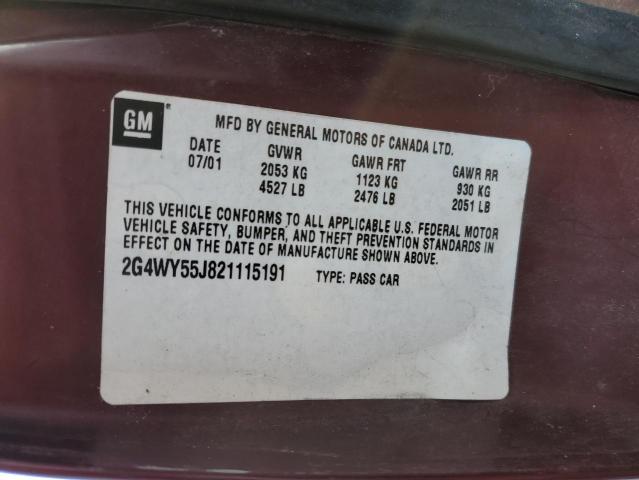 2G4WY55J821115191 - 2002 BUICK CENTURY LIMITED MAROON photo 13