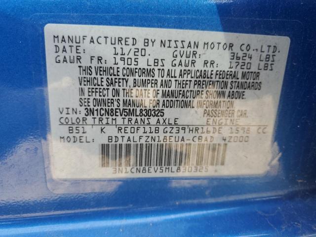 3N1CN8EV5ML830325 - 2021 NISSAN VERSA SV BLUE photo 12