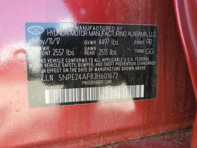 5NPE24AF8JH601672 - 2018 HYUNDAI SONATA SE 红色 照片 12