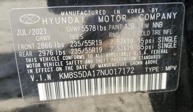 KM8S5DA17NU017172 - 2022 HYUNDAI SANTA FE LIMITED CHARCOAL photo 10