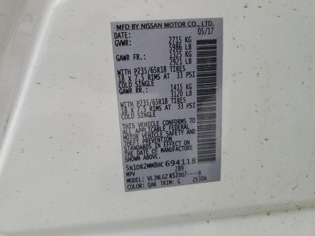 5N1DR2MM8HC694118 - 2017 NISSAN PATHFINDER S WHITE photo 14