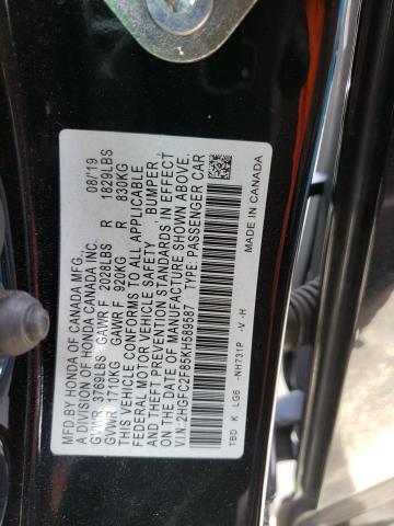 2HGFC2F85KH589587 - 2019 HONDA CIVIC SPORT შავი ფოტო 12