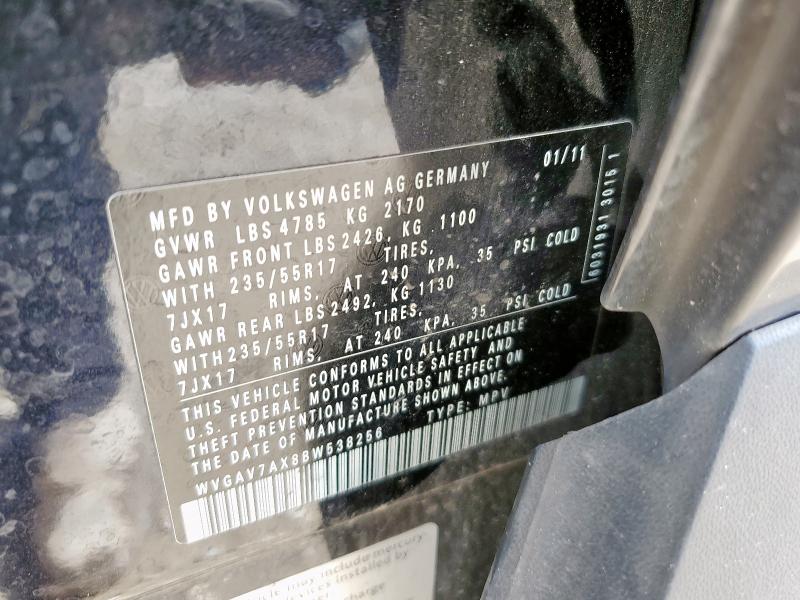 WVGAV7AX8BW538256 - 2011 VOLKSWAGEN TIGUAN S Siyah fotoğraf 13