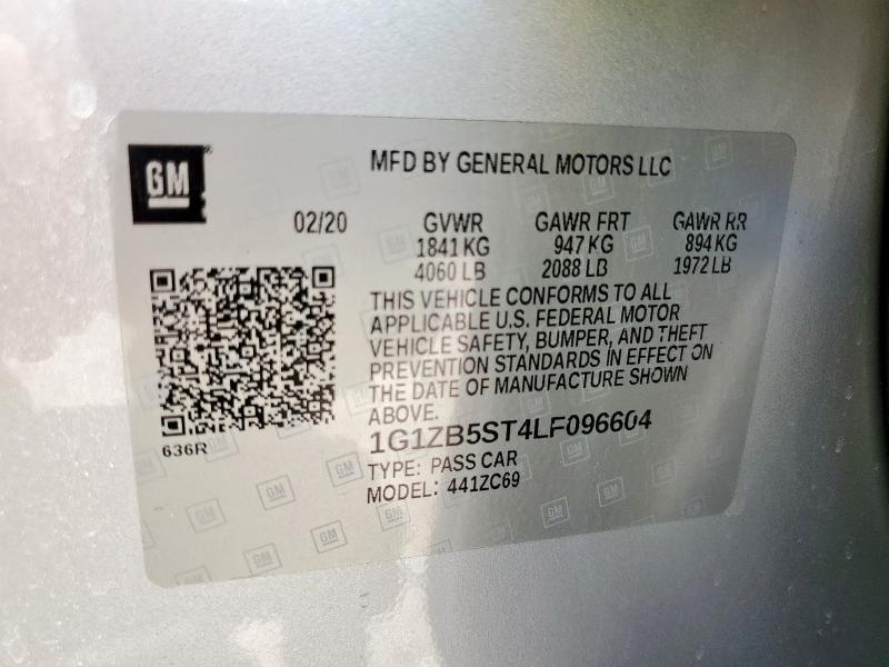 1G1ZB5ST4LF096604 - 2020 CHEVROLET MALIBU LS ვერცხლისფერი ფოტო 12