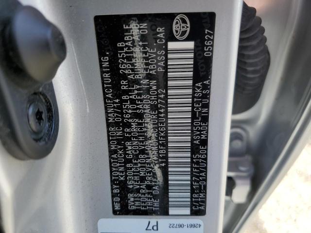 4T1BF1FK6EU447742 - 2014 TOYOTA CAMRY L ვერცხლისფერი ფოტო 12