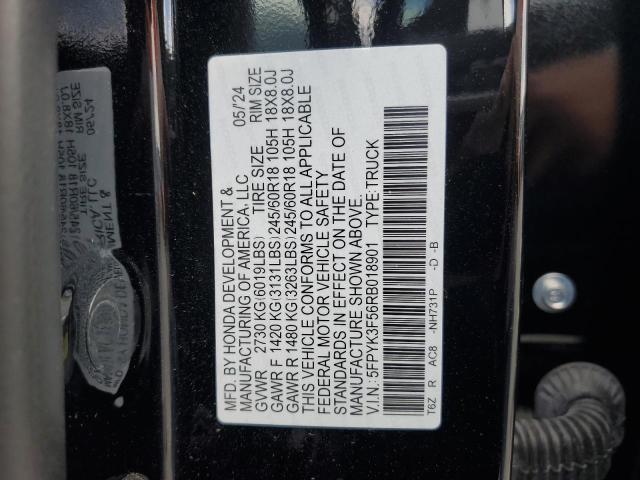 5FPYK3F56RB018901 - 2024 HONDA RIDGELINE RTL BLACK photo 12