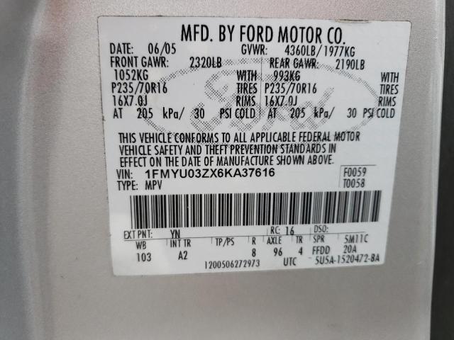 1FMYU03ZX6KA37616 - 2006 FORD ESCAPE XLT SILVER photo 13