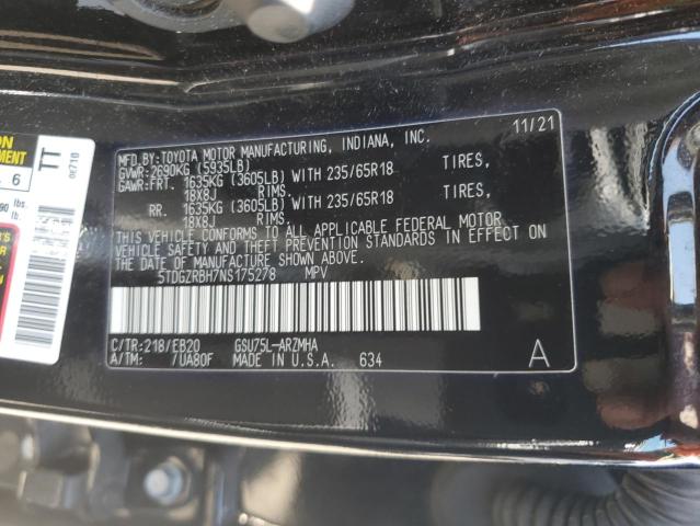 5TDGZRBH7NS175278 - 2022 TOYOTA HIGHLANDER XLE შავი ფოტო 13