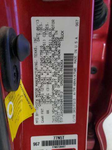 5TFJU4GNXDX047812 - 2013 TOYOTA TACOMA DOUBLE CAB PRERUNNER BURGUNDY photo 12