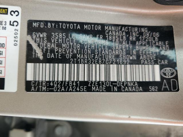 2T1BR32E87C721692 - 2007 TOYOTA COROLLA CE Kahverengi fotoğraf 12