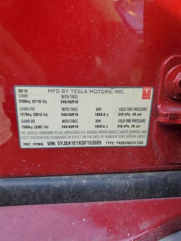 5YJSA1E1XGF153509 - 2016 TESLA MODEL S RED photo 12