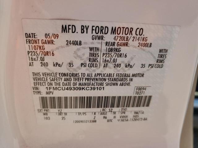 1FMCU49309KC39101 - 2009 FORD ESCAPE HYBRID WHITE photo 12