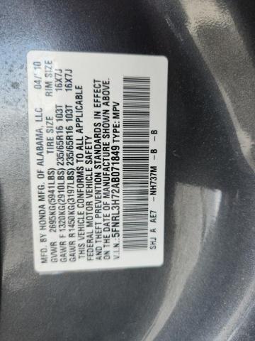 5FNRL3H72AB071849 - 2010 HONDA ODYSSEY EXL ნაცრისფერი ფოტო 13