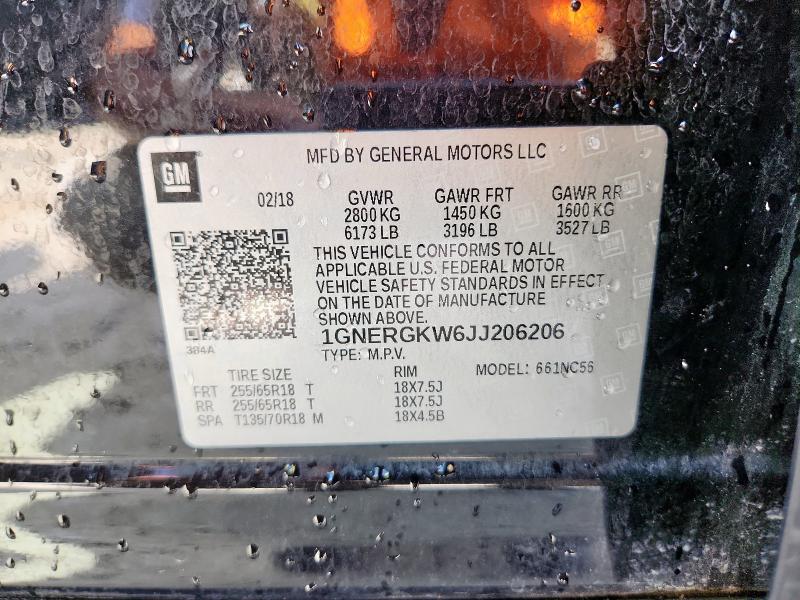 1GNERGKW6JJ206206 - 2018 CHEVROLET TRAVERSE LT 黑色 照片 13