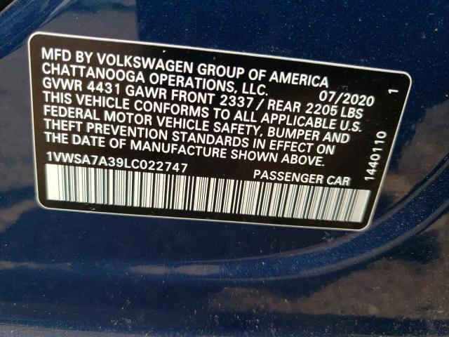 1VWSA7A39LC022747 - 2020 VOLKSWAGEN PASSAT SE BLUE photo 13