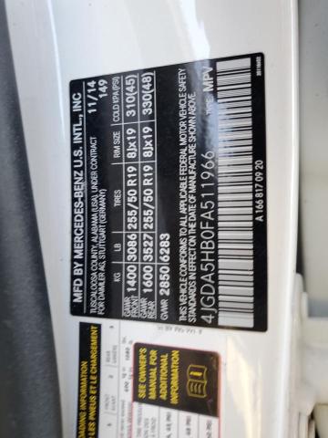 4JGDA5HB0FA511966 - 2015 MERCEDES-BENZ ML 350 4MATIC WHITE photo 13