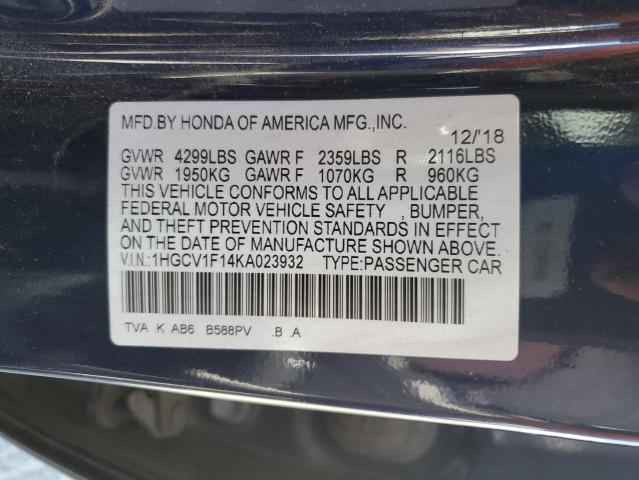 1HGCV1F14KA023932 - 2019 HONDA ACCORD LX Көк фото 12