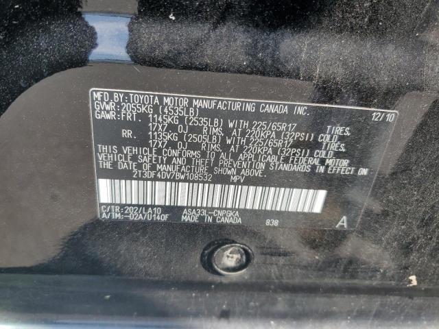 2T3DF4DV7BW108532 - 2011 TOYOTA RAV4 LIMITED შავი ფოტო 12