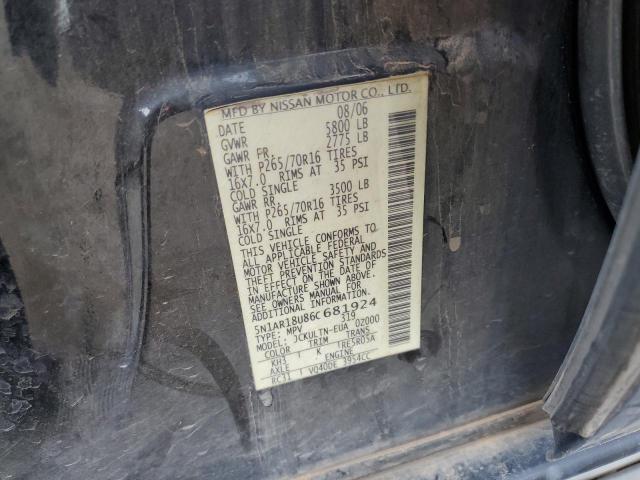 5N1AR18U86C681924 - 2006 NISSAN PATHFINDER LE BLACK photo 13