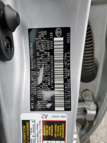 4T1BK3DB5BU438200 - 2011 TOYOTA AVALON BASE SILVER photo 12