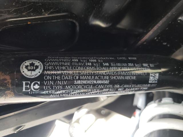 3JB2HEH22NJ004502 - 2022 CAN-AM RYKER RALLY EDITION BLACK photo 10