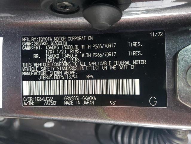 JTERU5JR0P6113794 - 2023 TOYOTA 4RUNNER SE GRAY photo 13