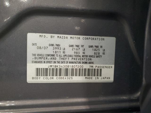 JM1BK343081807200 - 2008 MAZDA 3 HATCHBACK GRAY photo 12