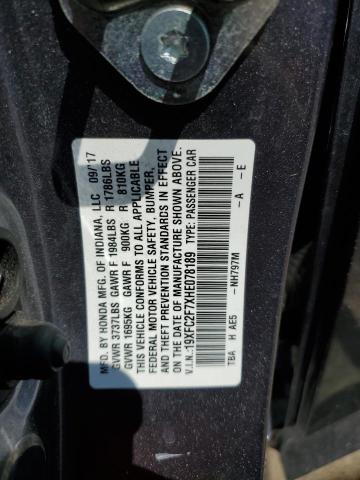 19XFC2F7XHE078189 - 2017 HONDA CIVIC EX GRAY photo 12