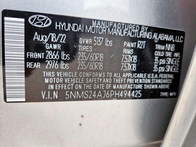 5NMS24AJ6PH494425 - 2023 HYUNDAI SANTA FE SEL Plata foto 14