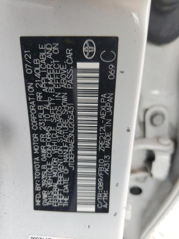 JTDEPMAE3NJ205431 - 2022 TOYOTA COROLLA LE 白色 照片 12