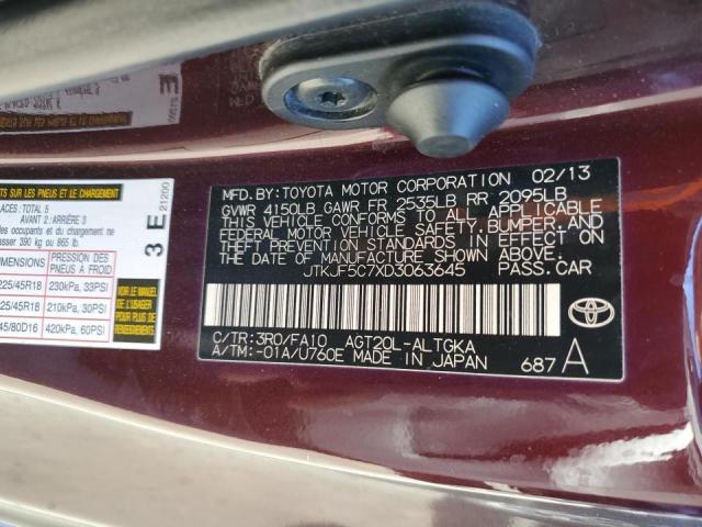 JTKJF5C7XD3063645 - 2013 TOYOTA SCION TC 勃艮第红 照片 10