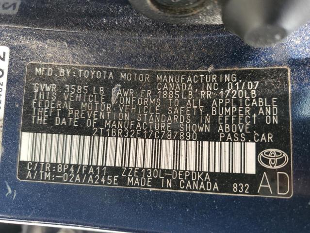 2T1BR32E17C787890 - 2007 TOYOTA COROLLA CE 蓝色 照片 12